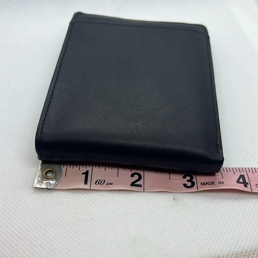 Perry Ellis Black Bi-Fold Soft Leather Wallet Pocket Planner - 10 Card Pockets